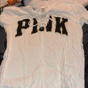 “Pink” lace up tee shirt